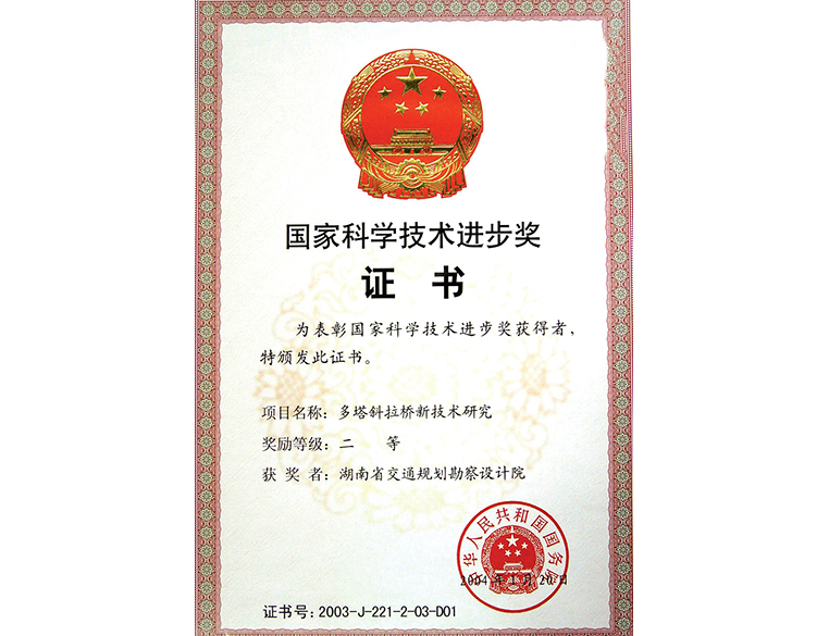 國家科學技術(shù)進步獎 二等獎多塔斜拉橋新技術(shù)研究